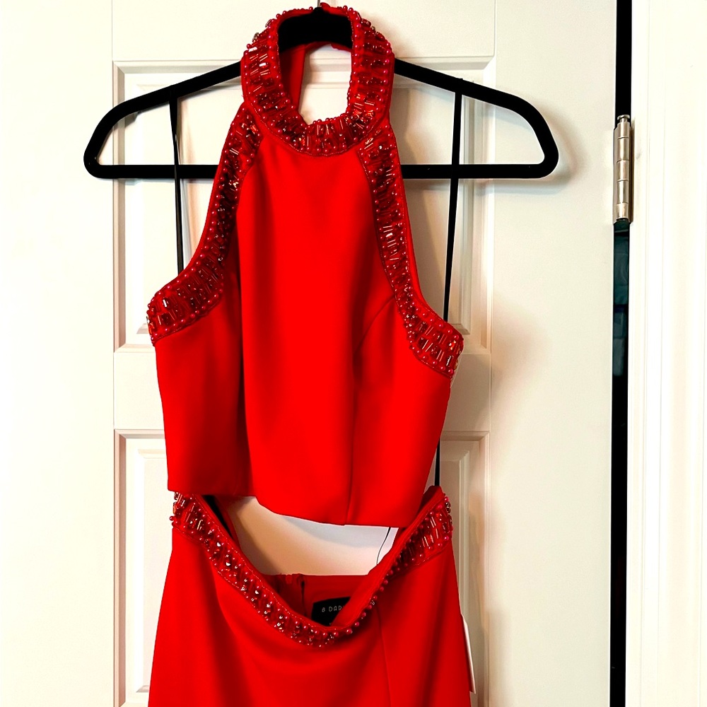 Red Prom Dress with Bead Trim